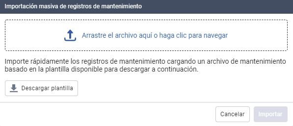Importación masiva de registros de mantenimiento